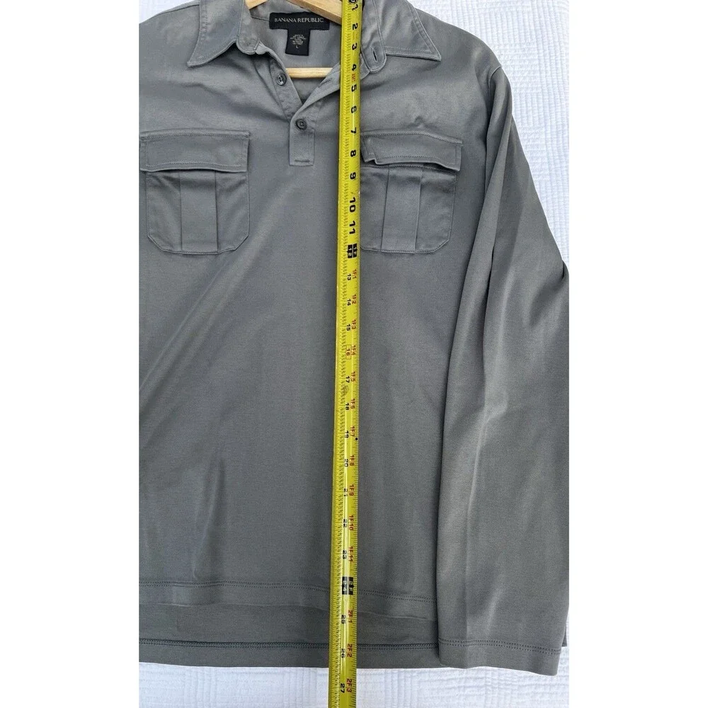 Banana Republic Gray Utility Polo Shirt Large 100% Cotton Long Sleeve Casual